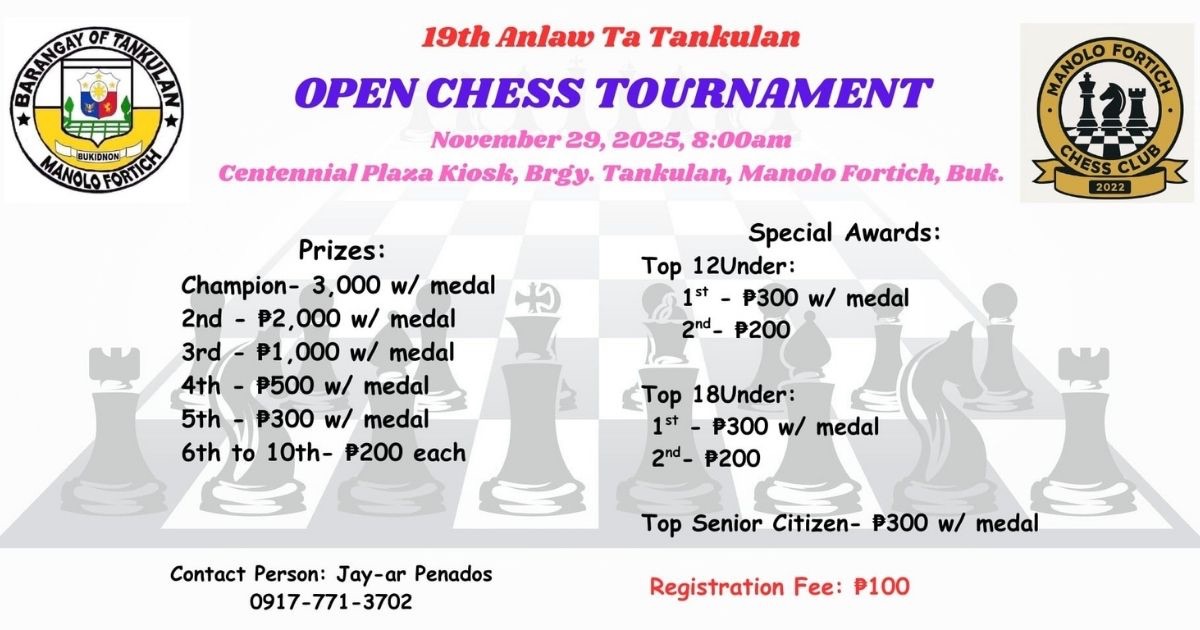 Official poster: 19th Anlaw Ta Tankulan Open Chess Tournament