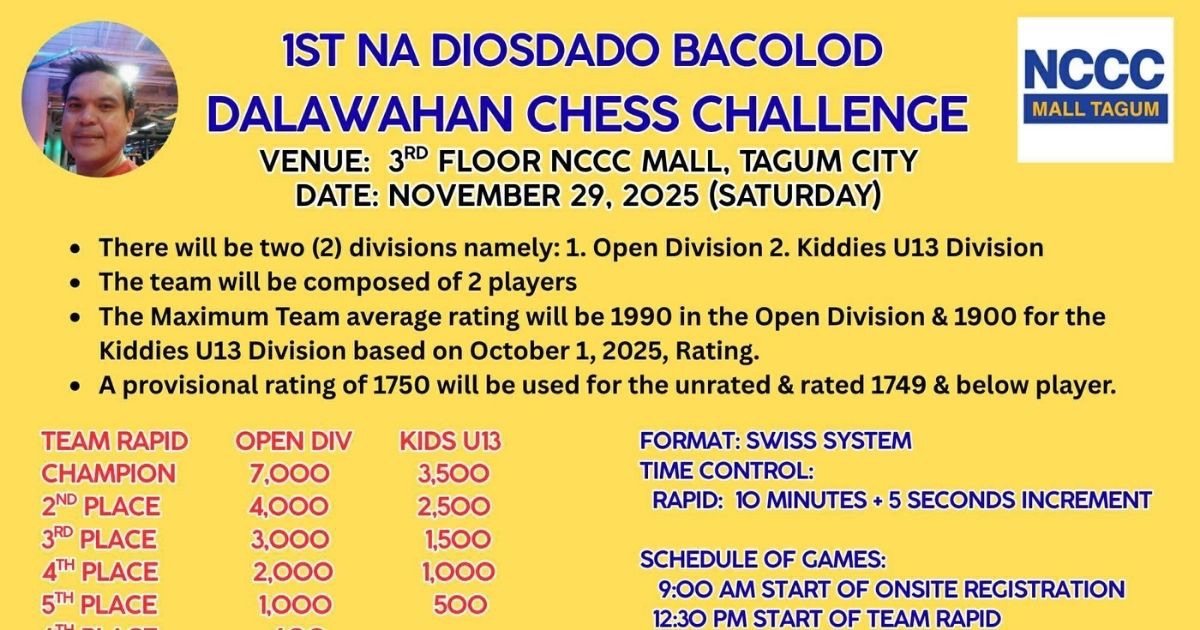 Official poster: 1st NA Diosdado Bacolod Dalawahan Chess Challenge