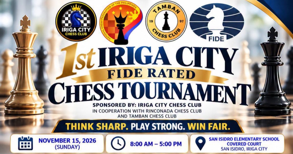 Official poster: 1st Iriga City FIDE Rated Chess Tournament