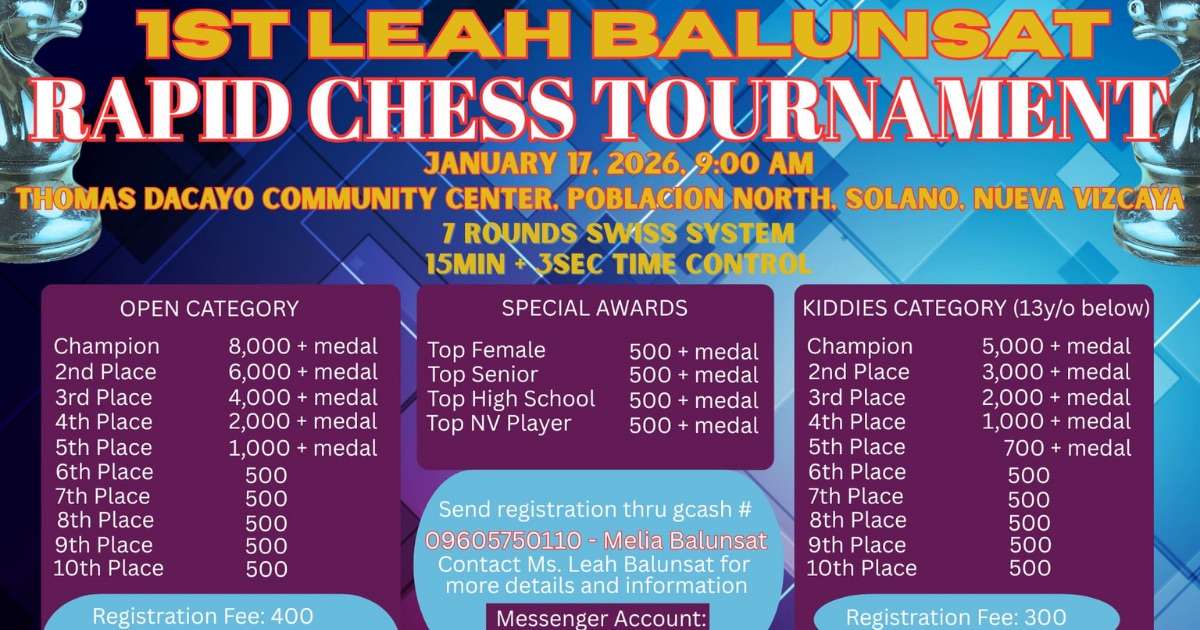 Official poster: 1st Leah Balunsat Rapid Chess Tournament