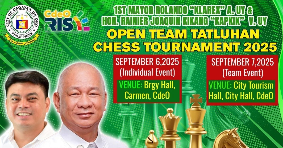 Official poster: 1st Mayor Rolando “Klarex” A. Uy & Hon. Rainier Joaquin “KapKik” V. Uy Open Team Tatluhan Chess Tournament 2025