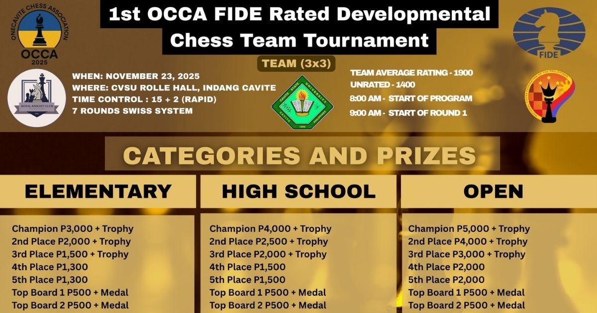 Official poster: 1st OCCA FIDE Rated Developmental Chess Team Tournament (3x3)