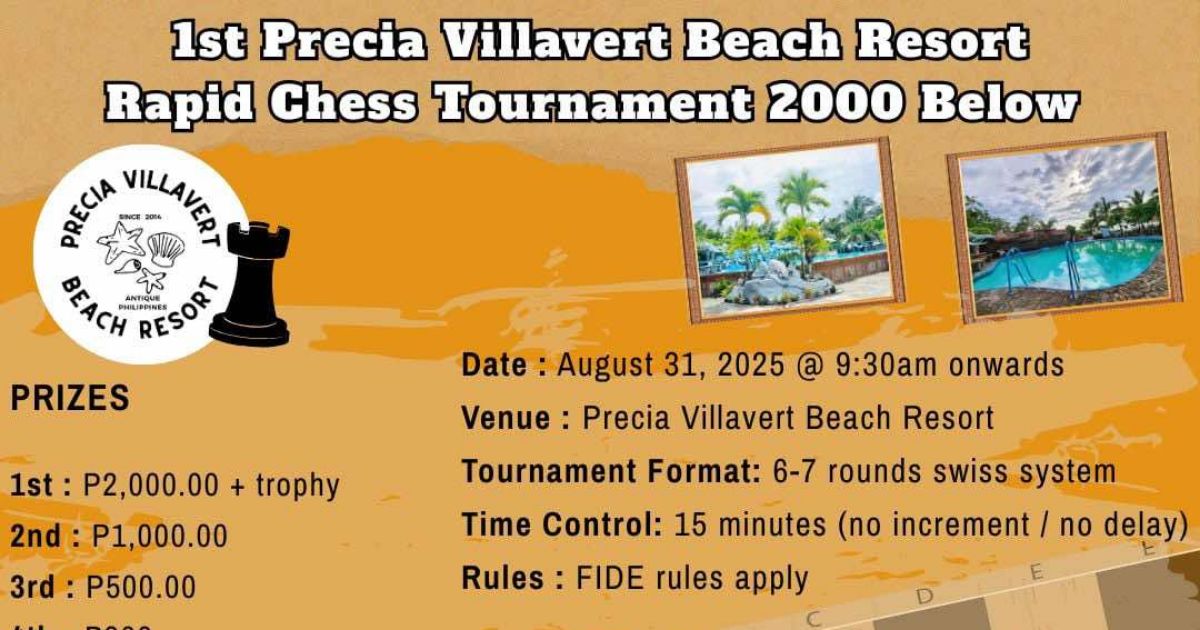 Official poster: 1st Precia Villavert Beach Resort Open Rapid Chess Tournament 2000 Below