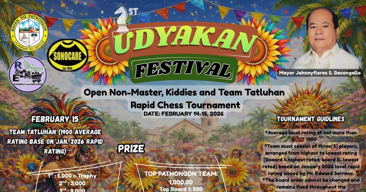 Official poster: 1st Udyakan Festival Open Non-Master, Kiddies And Team Tatluhan Rapid Chess Tournament
