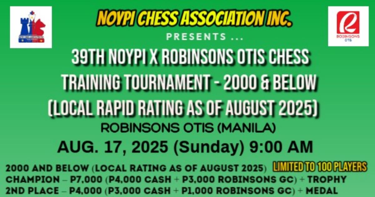 Official poster: 39th Noypi X Robinsons Otis Chess Training Tournament