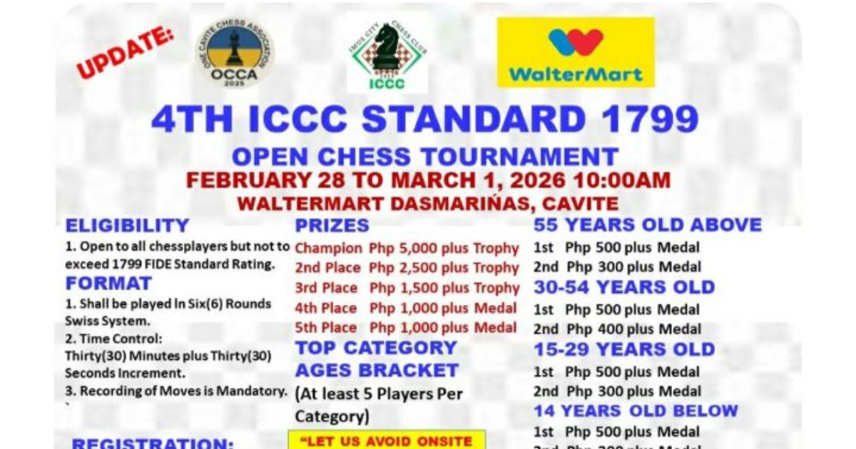 Official poster: 4th ICCC Standard 1799 Open Chess Tournament