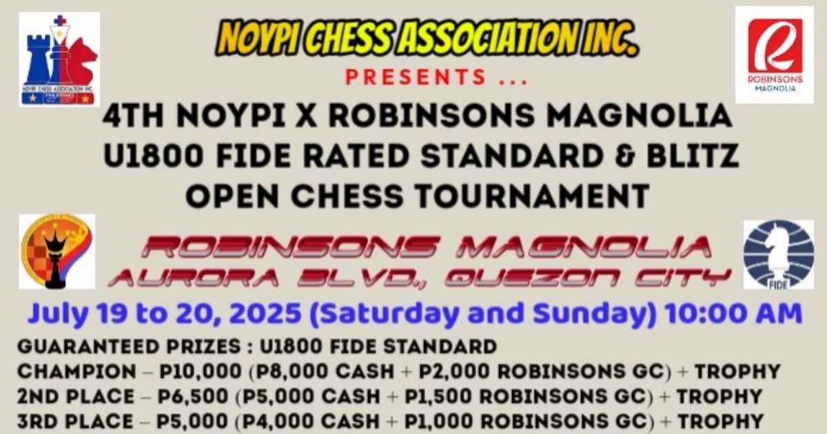 Official poster: 4th Noypi X Robinsons Magnolia U1800 FIDE Rated Standard & Blitz Open Chess Tournament