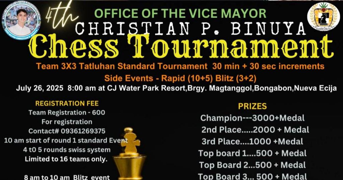 Official poster: 4th Vice Mayor Christian P. Binuya Chess Tournament
