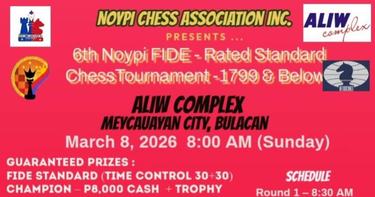 Official poster: 6th Noypi FIDE Rated Standard Chess Tournament 1799 & Below