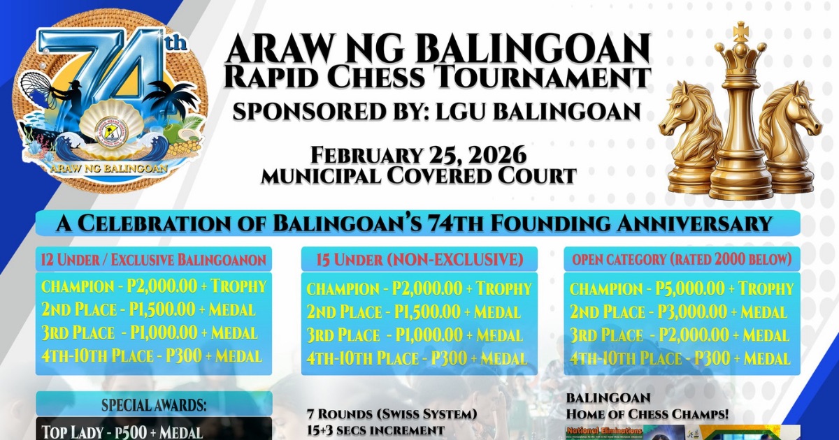 Official poster: Araw Ng Balingoan Rapid Chess Tournament