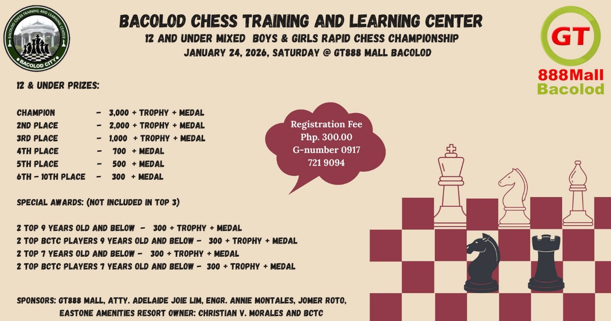 Official poster: Bacolod Chess Training And Learning Center 12 & Under Rapid Chess Championship