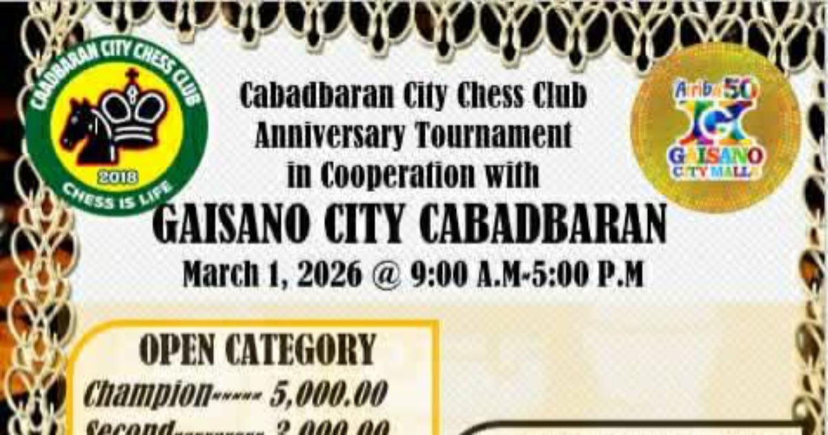 Official poster: Cabadbaran City Chess Club Anniversary Tournament