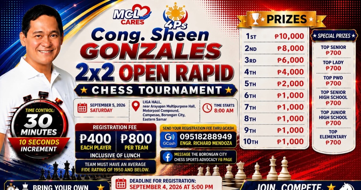 Official poster: Cong. Sheen Gonzales 2x2 Open Rapid Chess Tournament