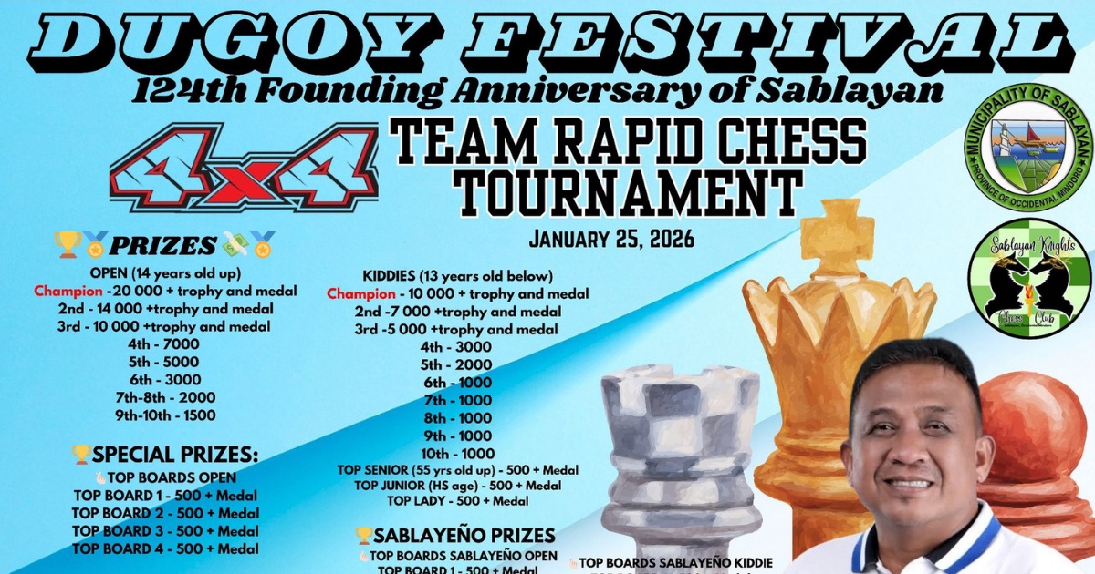 Official poster: Dugoy Festival 124th Founding Anniversary Of Sablayan 4x4 Team Rapid Chess Tournament