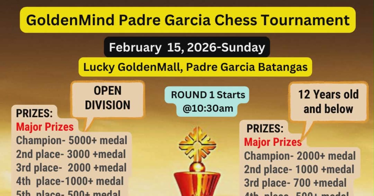 Official poster: GoldenMind Padre Garcia Chess Tournament
