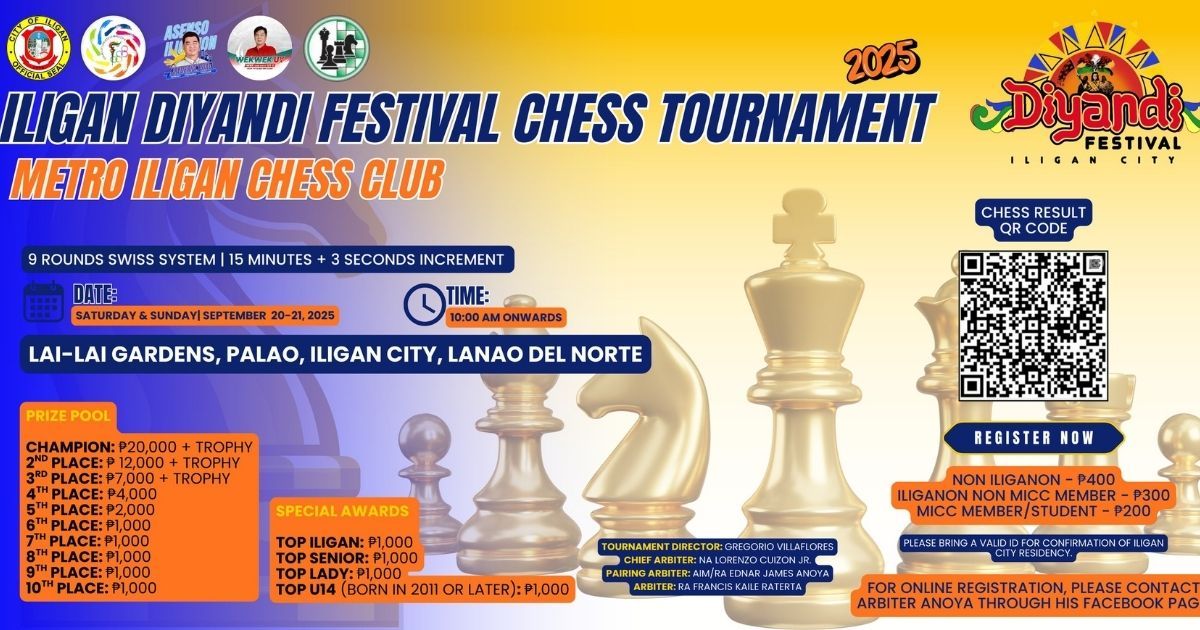 Official poster: Iligan Diyandi Festival Chess Tournament 2025