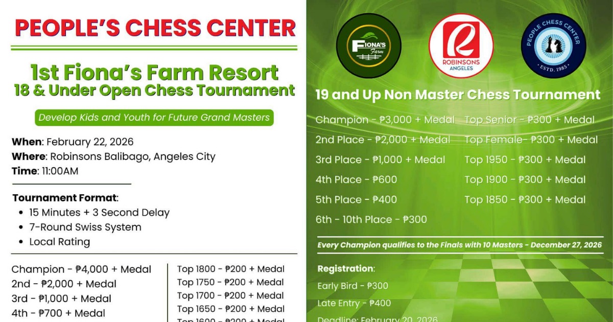 Official poster: Ist Fiona's Farm Resort 18 & Under Open Chess Tournament
