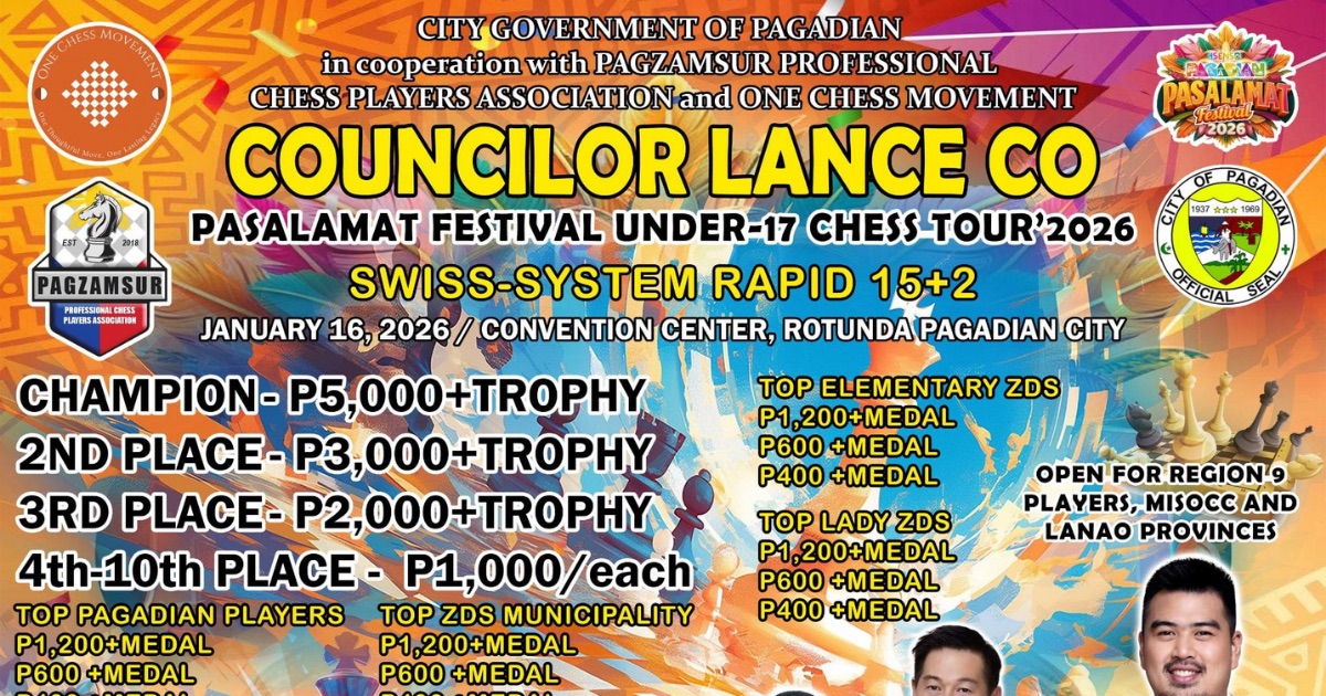 Official poster: Councilor Lance Co Pasalamat Festival Under-17 Chess Tour 2026