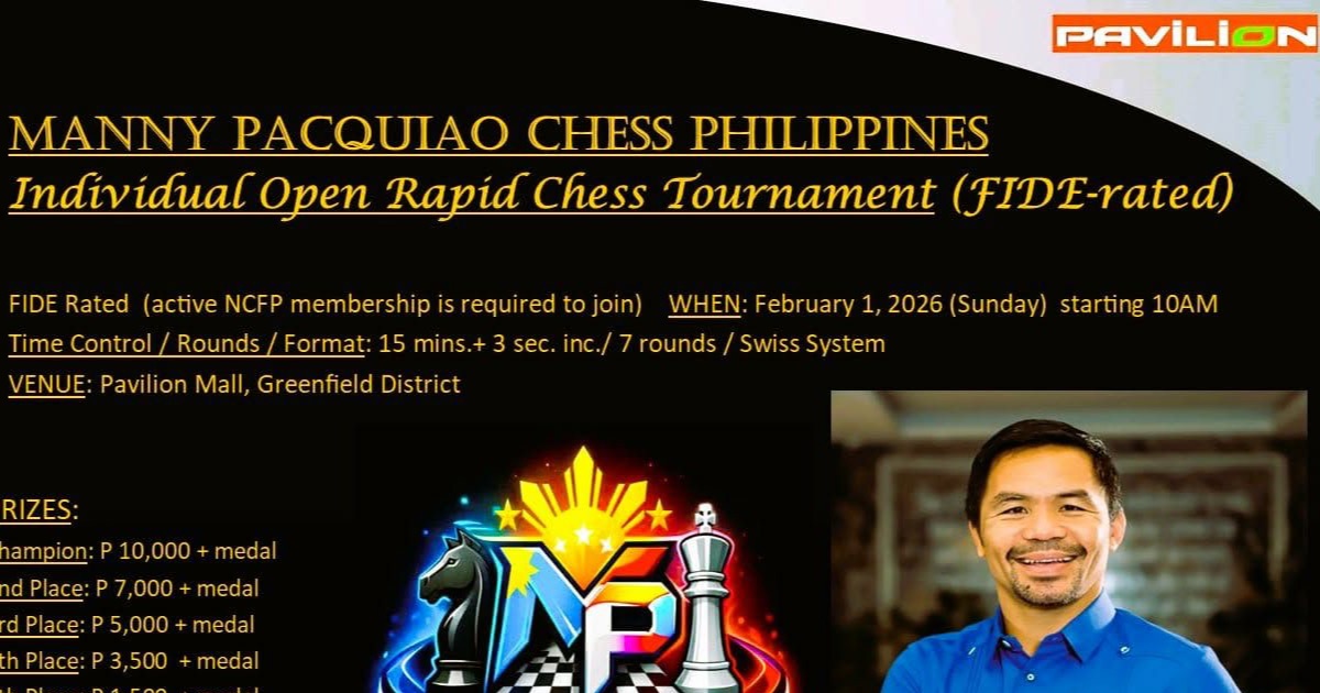 Official poster: Manny Pacquiao Chess Philippines Individual Open Rapid Chess Tournament (FIDE-rated)