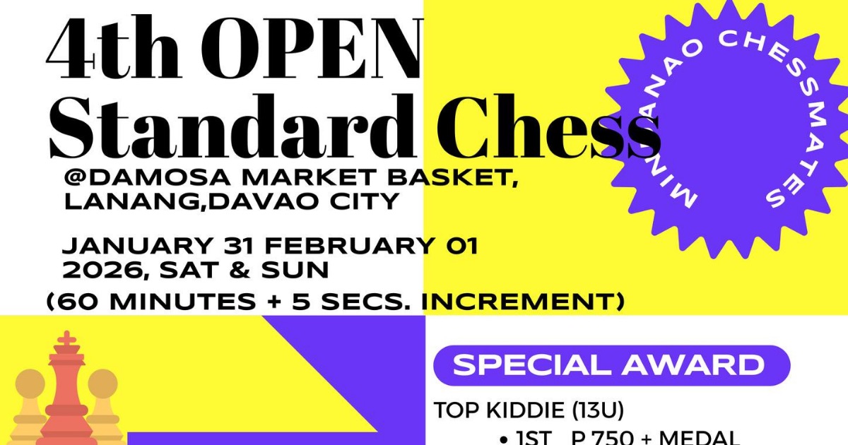 Official poster: Mindanao Chessmates 4th Open Standard Chess Tournament