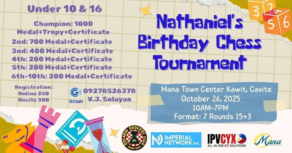 Official poster: Nathaniel’s Birthday Chess Tournament
