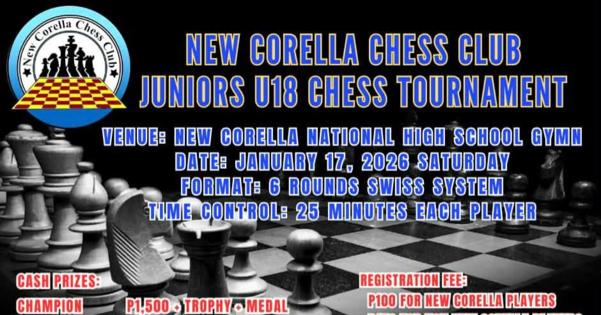 Official poster: New Corella Chess Club Juniors U18 Chess Tournament