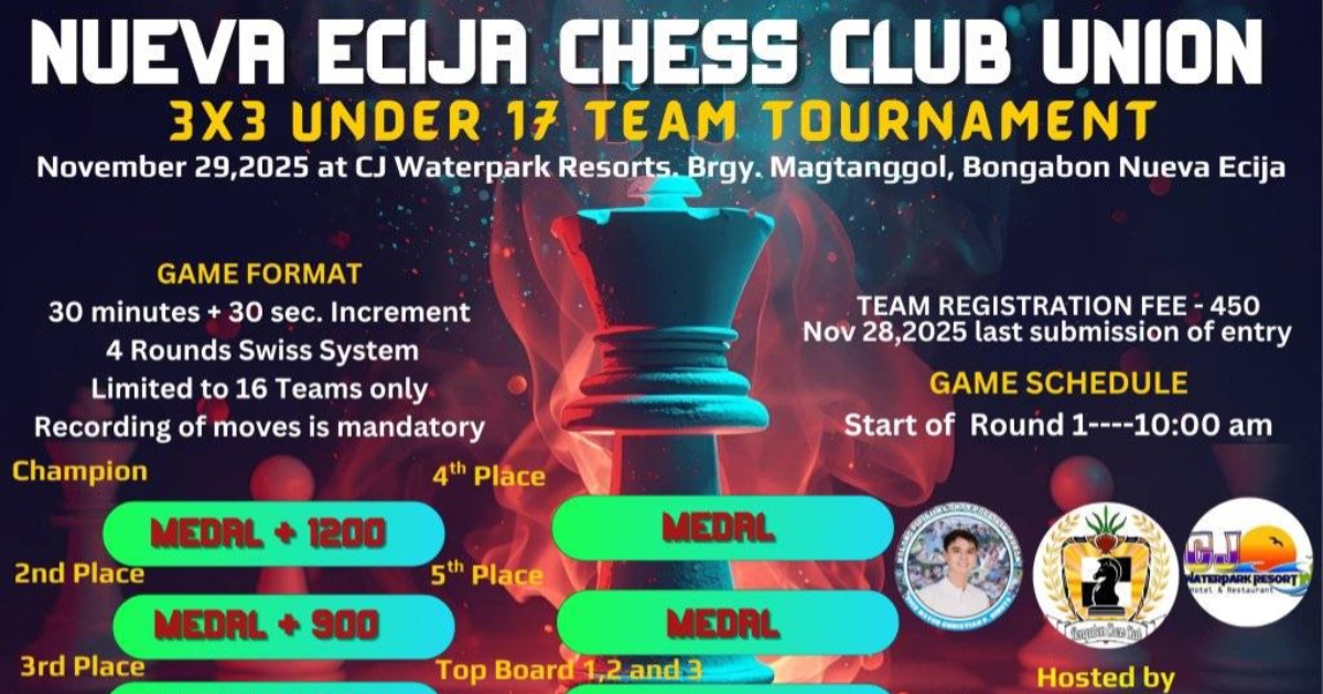 Official poster: Nueva Ecija Chess Club Union 3x3 U17 Team Tournament