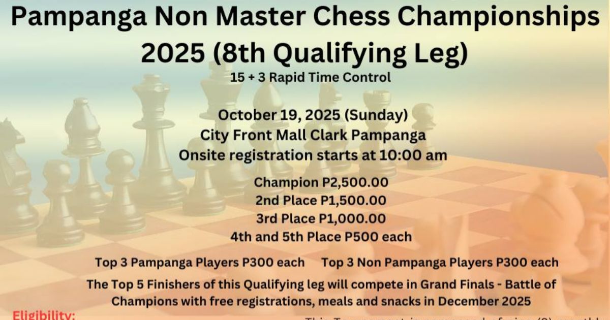 Official poster: Pampanga Non Master Chess Championships 2025 (8th Qualifying Leg)