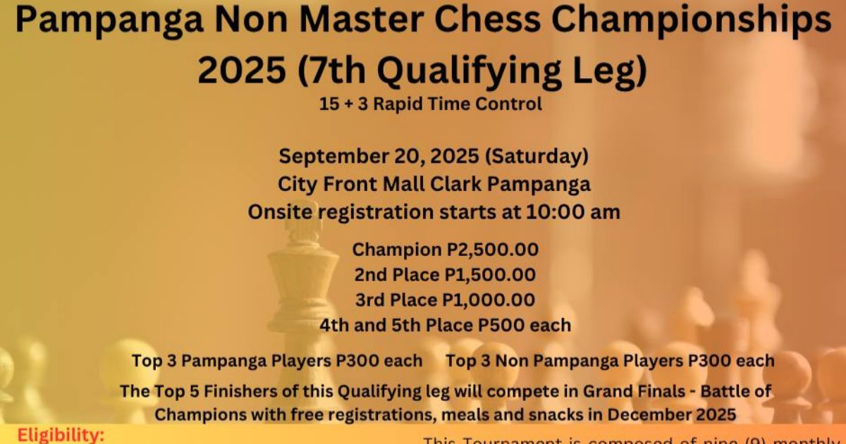 Official poster: Pampanga Non Master Chess Championships 2025 (7th Qualifying Leg)