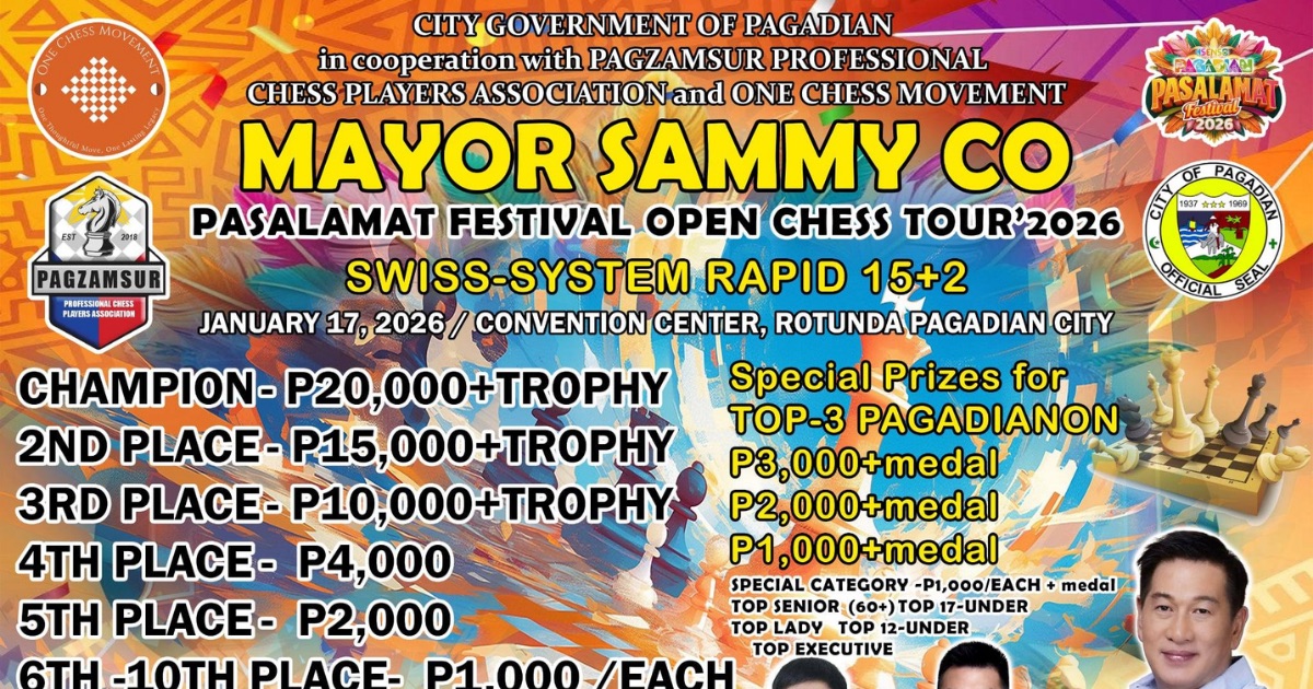 Official poster: Mayor Sammy Co Pasalamat Festival Open Chess Tour 2026