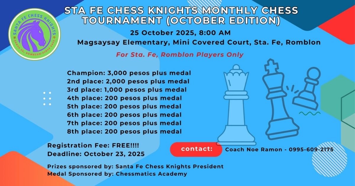 Official poster: Santa Fe Chess Knights Monthly Chess Tournament