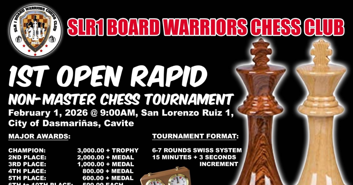 Official poster: SLR1 Board Warriors Chess Club 1st Open Rapid Non-Master Chess Tournament