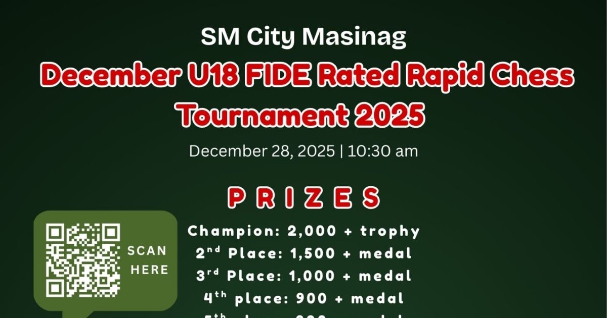 Official poster: SM City Masinag December U13 FIDE Rated Rapid Chess Tournament 2025