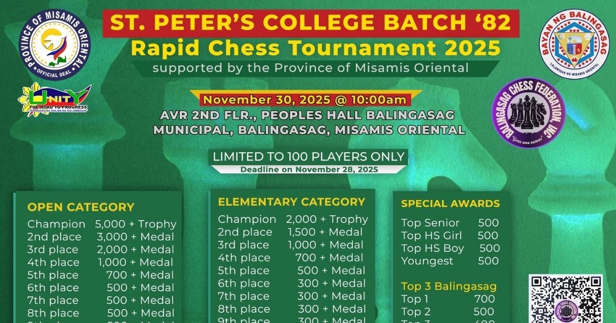 Official poster: St. Peter's College Batch ’82 Rapid Chess Tournament 2025