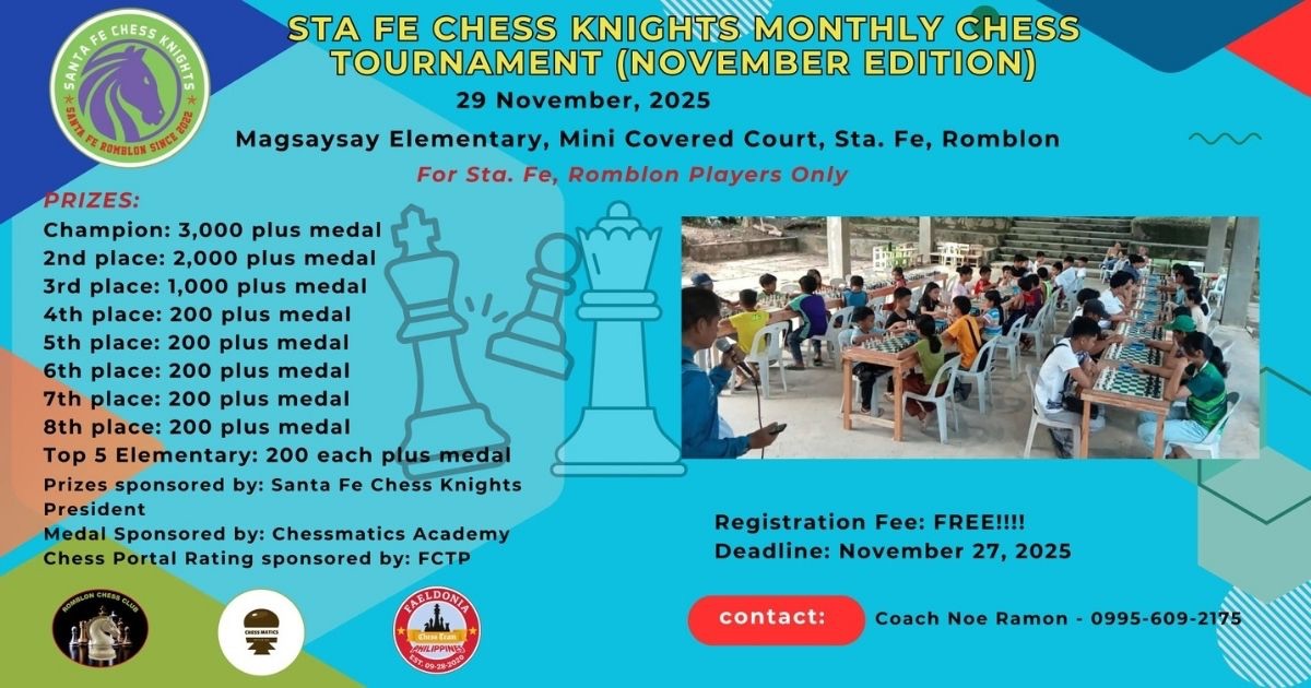 Official poster: Sta. Fe Chess Knights Monthly Chess Tournament (November Edition)
