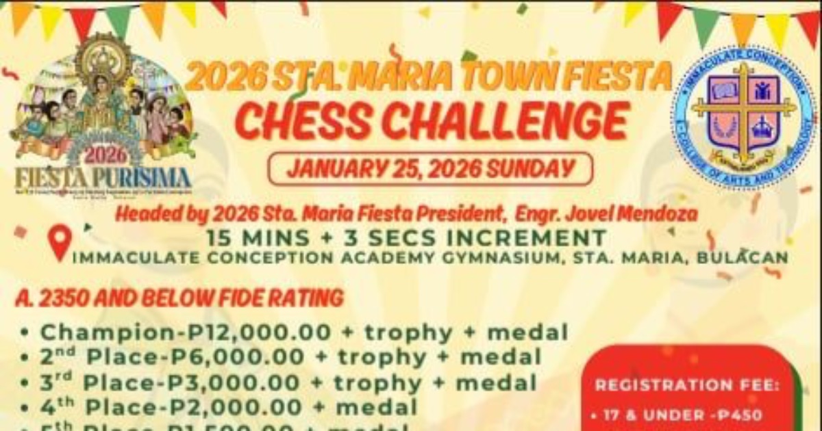 Official poster: 2026 Sta. Maria Town Fiesta Chess Challenge