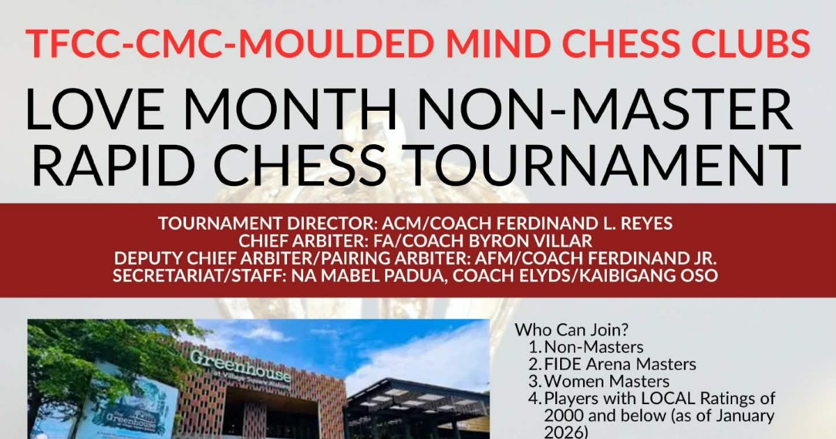 Official poster: TFCC-CMC-Moulded Mind Chess Club Love Month Non-Master Rapid Chess Tournament