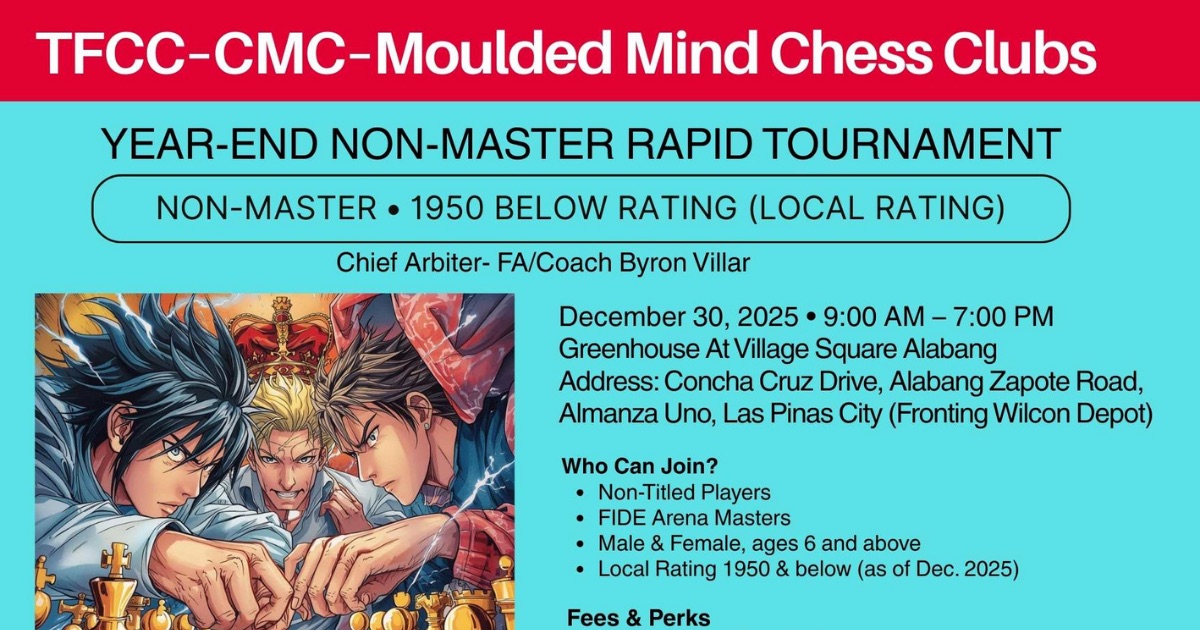 Official poster: TFCC–CMC–Moulded Mind Chess Clubs Year-End Non-Master Rapid Tournament